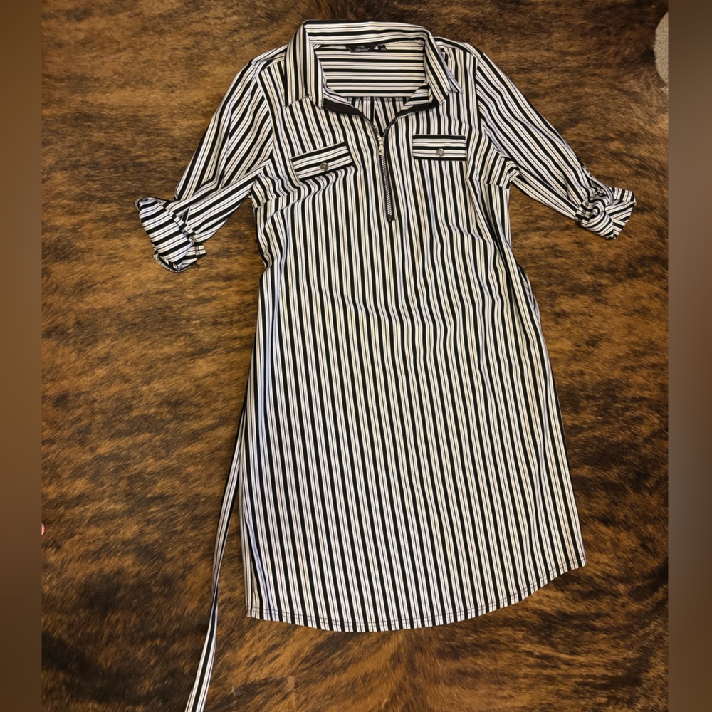 Striped Black and White Midi Dress